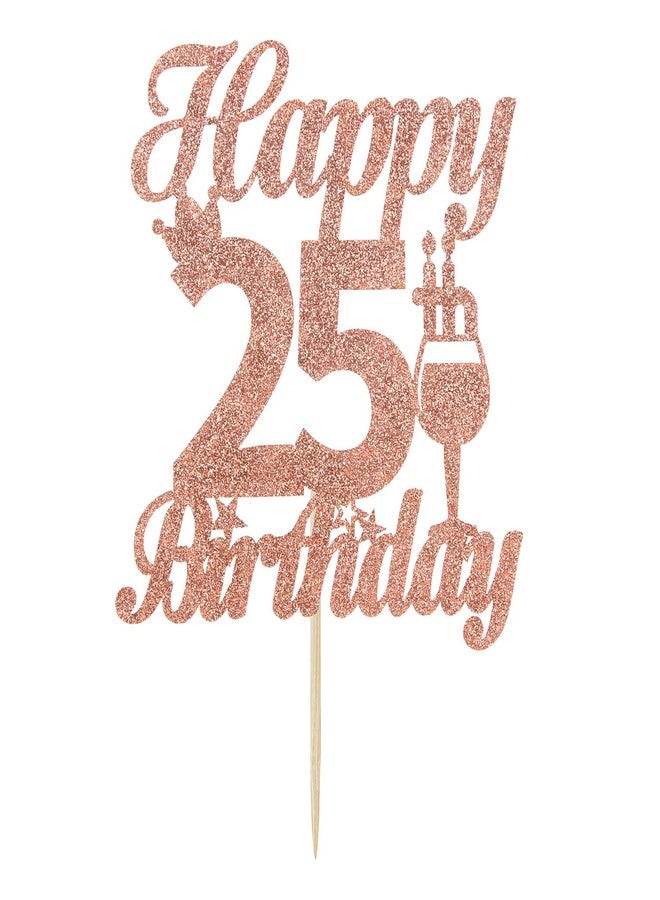 فيستيكو زينة كعكة عيد الميلاد الخامس والعشرين من فيستيكو®، لون ذهبي وردي لامع - زينة كعكة "25 عامًا من السعادة" - لوازم تزيين حفلات عيد الميلاد الخامس والعشرين/الذكرى السنوية - Image 2